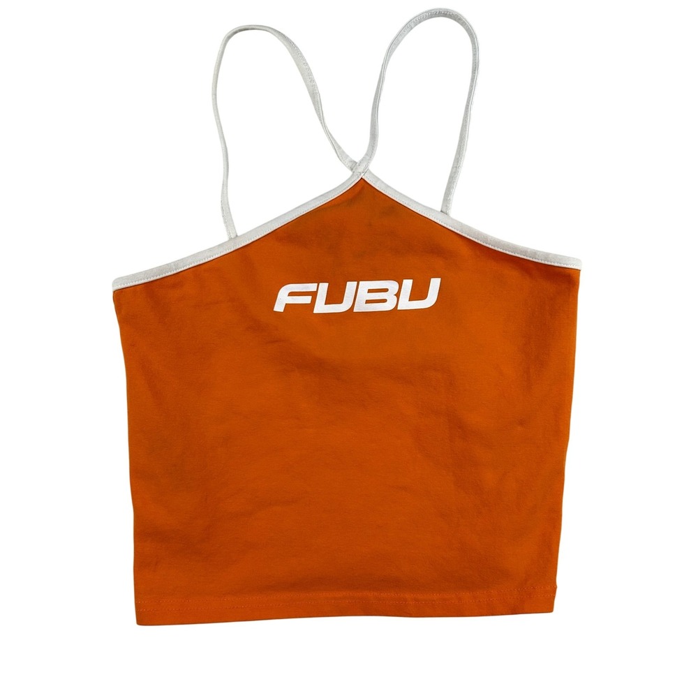Fubu Forever 21 Tank Top Womens Small Orange White Logo Crop Y2K‎ 00s Streetwear